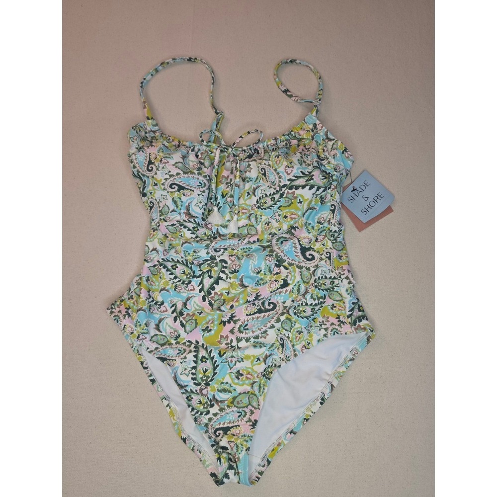Shade & Shore Scoop Neck One Piece Swimsuit Muti-Color Medium NWT